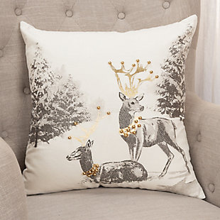 Winter Deer Holiday Throw Pillow, , rollover