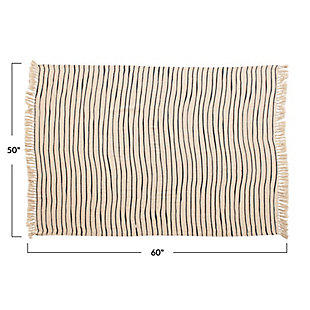 This delightful and casual woven recycled cotton blend throw with stripes and tassels is a soft and comfy accessory. It is a functional and stylish accessory for your bedroom or living room that complements many décor styles.Delightful and casual woven recycled cotton blend throw with stripes and tassels is a soft and comfy accessory | Fabric and tassels are cream with black striping detail | A functional and stylish accessory for your bedroom or living room that complements many décor styles | A soft and cozy covering that will complement many design styles, machine wash | 100% cotton