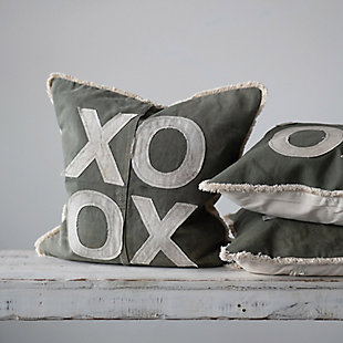 Creative Co-Op Xo Recycled Cotton Canvas Eyelash Fringed Pillow, , rollover