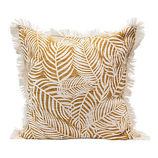 Creative Co-Op Palm Pattern Cotton Slub Fringed Pillow, , large