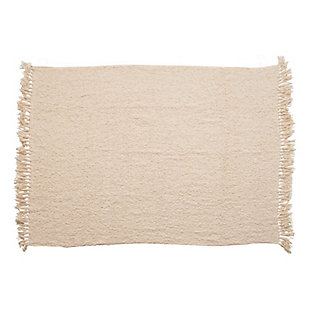 This cotton blend bouche throw looks great over any couch or chair. Featuring a beautiful cream color with fun fringe detailing, this piece seamlessly adds both comfort and style to any seat. Its neutral color makes it perfect for blending in with any type of decor, and great for curling up withThis cotton blend boucle throw looks great resting on couches and chairs, and features a beautiful cream color with fringe detailing | Cotton blend bouclé throw | Perfect for any style home | Perfect for throwing over couches or chairs for both added style and comfort | 65% cotton, 15% acyrlic, 10% polyester, 5% rayon, 5% other fiber