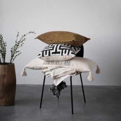 Creative Co-Op Woven Cotton Blend Lumbar Tasseled Pillow, , large