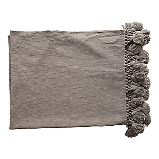 This cotton blend throw looks great over any couch or chair. Featuring a beautiful dusty blue color and crocheted tassels, this piece seamlessly adds both comfort and style to any seat. Its muted coloring makes it perfect for blending in with any decor, and is great for curling up withThis cotton blend throw looks great resting on couches and chairs, and features a beautiful dusty blue color with crocheted tassels | Cotton blend throw | Perfect for any style home | Perfect for throwing over couches or chairs for both added style and comfort | 100% cotton