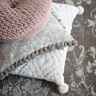 Creative Co-Op Damask Cotton Blend Tasseled Pillow, , rollover