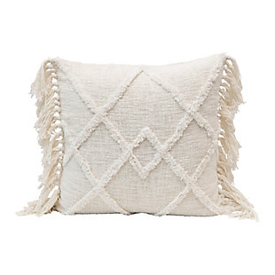 Creative Co-Op Tufted Cotton Blend Tasseled Pillow, Cream, large