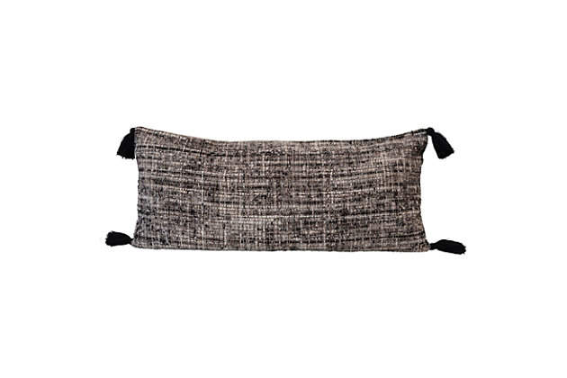 This lumbar pillow instantly upgrades any couch or chair, and catches the eye effortlessly with its multi-colored pattern and tassels. Made out of woven boucle lumbar, this pillow brings both comfort and unique style to any seating and is perfect for any boho homeThis woven boucle lumbar pillow instantly upgrades any couch or chair, and catches the eye effortlessly with its multi color pattern and tassels | Woven bouclé lumbar pillow | Perfect for a boho home | Adds both style and comfort to any seat | 80% cotton, 20% viscose