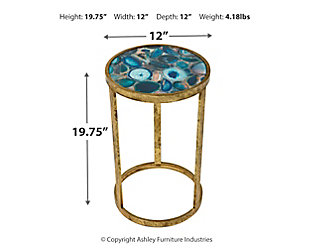 Adorn your home with jewelry. The Krète accent table is a gorgeous accessory just waiting to beautify your space. Blue agate tabletop is a fashionable  masterpiece. With a minimalistic distressed goldtone base, this accent stool gives new meaning to "simply stunning".Made of metal with glass top | Blue agate finish tabletop