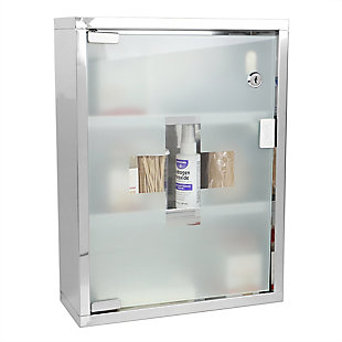 Home Basics 3 Shelf Frosted Glass Surface Mount Medicine Cabinet with Keys, Silver, , rollover