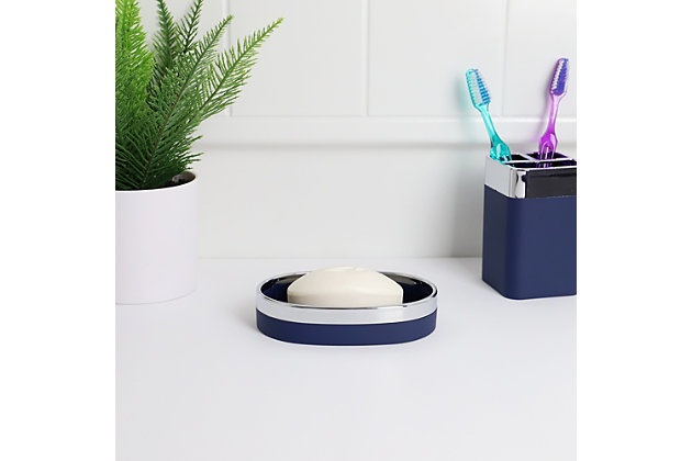 Keep your bar soap solid and dry between uses with this durable ABS plastic soap tray.  The hollow design allows water to drip down to the bottom, preserving its texture and shape for a longer period of time.  The raised base captures water from underneath and keeps your counters clean and dry. The excess moisture can be easily emptied out by turning the dish upside-down. Beyond extending the lifespan of your bar soap,  the ridged interior ensures your scrubbing pads stay in place.  Wash the unit by hand with warm water and gentle soap. Dry thoroughly with a soft towel.  Item dimensions may differ slightly due to the unique nature of the product. Color and finish may also differ slightly from the images shown due to differences in monitor displays. Props and accessories are not included.  Soap not included.Ridged center extends the lifespan of bar soap by preventing it from sitting in moisture | Raised profile prevents soap scum and water residue from dirtying your counters and sink area | Non-slip base keeps the soap dish from tipping over or sliding around the counter | Made from high impact abs plastic, the small profile will fit neatly on countertops and vanities | Size: 5.25" x 3.5" x 1"/13.3 x 8.9 x 2.5 cm