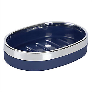 Home Basics Skylar Oval Ridged ABS Plastic Soap Dish, Navy, Navy, large