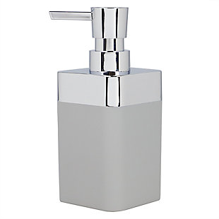 When it comes to elegant and functional design the Skylar soap dispenser is the perfect bath accessory to meet your needs. With eye-catching silver toned accents this divinely refined bath accessory makes an impactful addition to your bath’s décor. Its thick, high-impact ABS construction helps keep it in place as you dispense. Untwist the top to reveal plenty of space to house 10 ounces of your favorite liquid soap. The soap dispenser is easy to fill thanks to its wide mouth and removable pump head. Use in the bathroom to have hand soap at the ready for guests. Or place it in the kitchen to have dish soap accessible. Hand wash with warm water and use mild soap. Dry thoroughly. Item dimensions may differ slightly due to the unique nature of the product. Color and finish may also differ from the images due to differences in monitor displays. Props and accessories are not included.Large 10 ounce capacity means less time refilling and less trips to the store to buy more soap | Wide mouth opening and twist open soap head for quick and easy refills without spilling | Sturdy, smooth dispensing action soap head gives you just the right amount of soap every time | Made with high impact abs plastic, this thick-walled soap dispenser is sturdy, stable and easy to clean