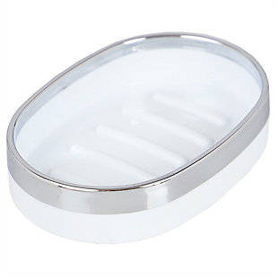 Home Basics Skylar Oval Ridged ABS Plastic Soap Dish, White, White, large