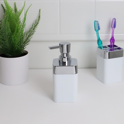 Home Basics Skylar 10 oz. ABS Plastic Soap Dispenser, White, White, large