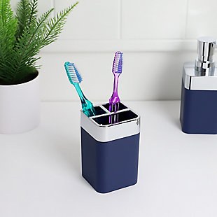Home Basics Skylar ABS Plastic Toothbrush Holder, Navy, Navy, rollover