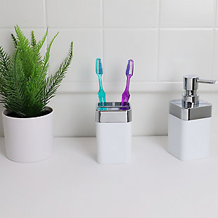 Home Basics Skylar ABS Plastic Toothbrush Holder, White, White, rollover