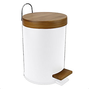 Home Basics 3 Lt Steel Step Waste Bin with Bamboo Top, White, , large
