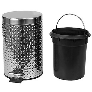 Bring a touch of bold, modern appeal with this eye-catching stainless steel  waste bin. The bin is crafted from thick and resilient stainless steel with a diagonal embossing detailing that makes a stylish statement, while also great for minimizing the appearance of surface scratches. It features a sturdy step activated top that keeps your hands free while disposing trash, along with a plastic interior bucket that can be easily be removed to clean.  The metal handle lets you transport it from one destination to the next in a breeze.3 lt step-on operated lid to provide a sanitary way to discard garbage | Removable plastic interior bucket lifts out to be clean or used separately from the waste bin | Built-in metal handle for easy transport | Made of high strength stainless steel for ultra durability with  emboss design for a stylish flair