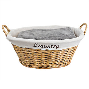 Home Basics Wicker Laundry Basket with Removeable Liner, Natural, , large