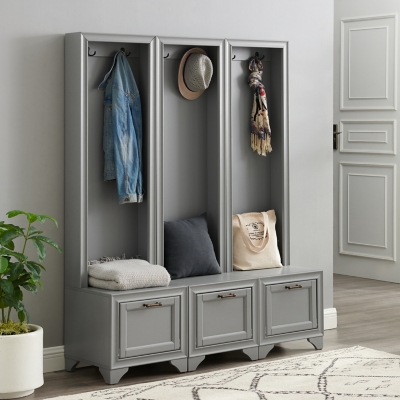 Crosley Tara 3-Piece Entryway Set, Distressed Gray, rollover