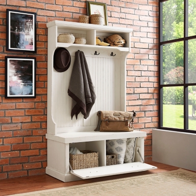 Crosley Furniture Seaside Hall Tree with Shoe Rack Bench and Coat Hooks for Hanging Storage, Distressed Navy - Thumbnail 5