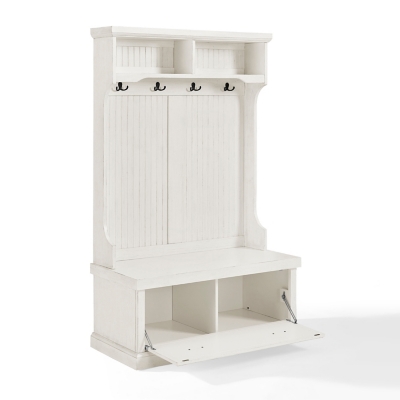 Crosley Furniture Seaside Hall Tree with Shoe Rack Bench and Coat Hooks for Hanging Storage, Distressed Navy - Thumbnail 4