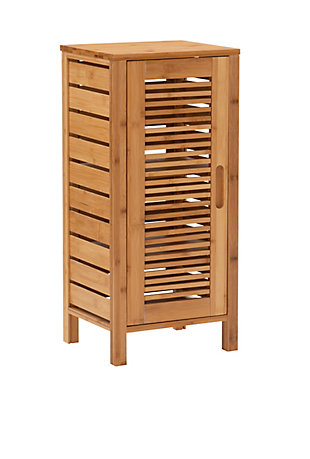 Make your bathroom feel more like a personal spa with the Bracken one door floor cabinet. Crafted from solid bamboo, this naturally beautiful single-door cabinet is both sturdy and simply striking. Trio of interior shelves are perfect for storing towels and essentials.Made of solid bamboo | 1 cabinet door | 3 interior shelves | Assembly required