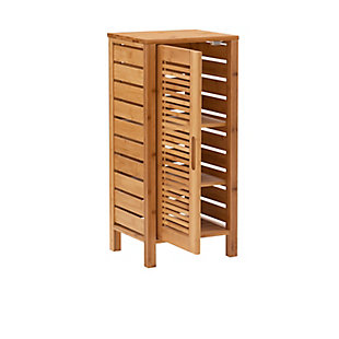 Make your bathroom feel more like a personal spa with the Bracken one door floor cabinet. Crafted from solid bamboo, this naturally beautiful single-door cabinet is both sturdy and simply striking. Trio of interior shelves are perfect for storing towels and essentials.Made of solid bamboo | 1 cabinet door | 3 interior shelves | Assembly required