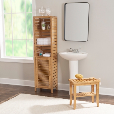 Linon Bracken Tall Cabinet, Natural Bamboo