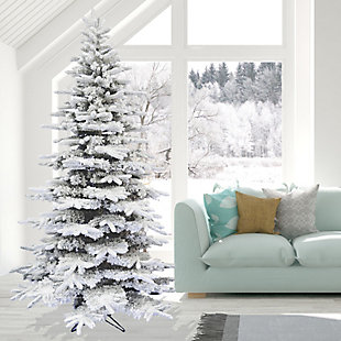 Fraser Hill 6.5-Ft. Flocked Mountain Pine Christmas Tree with Smart String Lighting, , rollover