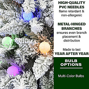 Fraser Hill 6.5-Ft. White Tail Pine Snow Flocked Christmas Tree with Colorful G40 Bulbs, , rollover