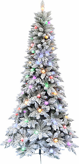 Fraser Hill 6.5-Ft. White Tail Pine Snow Flocked Christmas Tree with Colorful G40 Bulbs, , large
