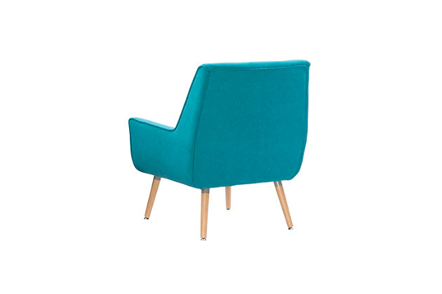 The Trelis chair in bright blue gives you just what you’ve been longing for: a high-end mid-century inspired look for a budget-friendly price. Plushly padded seating merged with sculptural profile is a brilliant blend of comfort and style. Button-tufted back is so retro chic.Made of pine wood, rubberwood and plywood | Foam cushion | Polyester fabric | Button tufting | Canted legs with blond finish | Assembly required