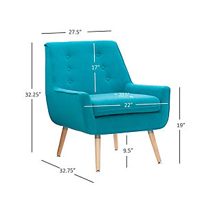 The Trelis chair in bright blue gives you just what you’ve been longing for: a high-end mid-century inspired look for a budget-friendly price. Plushly padded seating merged with sculptural profile is a brilliant blend of comfort and style. Button-tufted back is so retro chic.Made of pine wood, rubberwood and plywood | Foam cushion | Polyester fabric | Button tufting | Canted legs with blond finish | Assembly required