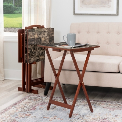 Wooden tv best sale tray table set