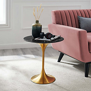 Lippa 20" Round Modern Side Table, Gold/Black, rollover