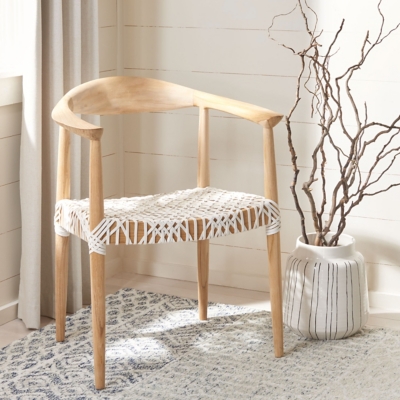 Safavieh Bandelier Arm Chair, Light Oak/Off White, rollover