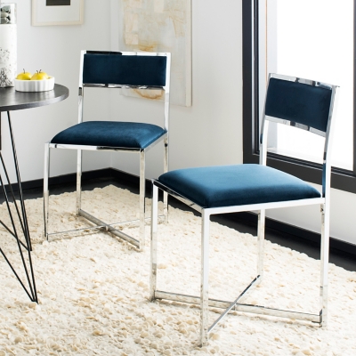 Safavieh Menken Chrome Side Chair (Set of 2), Navy, rollover