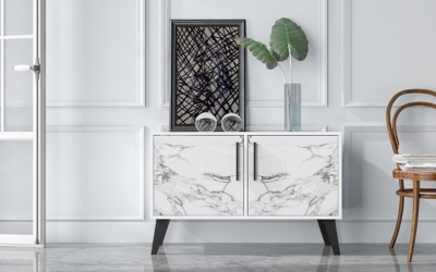 Amsterdam Accent Cabinet, White/Marble, rollover