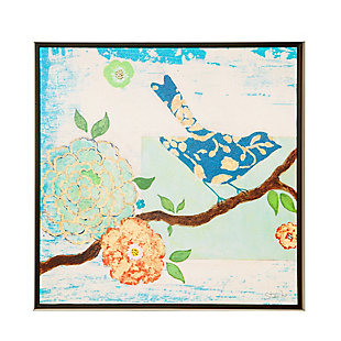 Add a touch of modern life to your home decor with this set of two gorgeous deco box framed prints. The set features a beautiful scene of flowers and a blue bird colored with a soft pastel palette. The piece is printed on paper, coated with gel for texture, then assembled on a deco box with a detailed decorative edge.Set of 2 | Made of polystyrene, engineered wood and paper | Blue, pink, green and neutral with textured gel coating | Deco box frame | Giclee reproduction | Ready to hang (sawtooth hangers) | Indoor use only | Imported