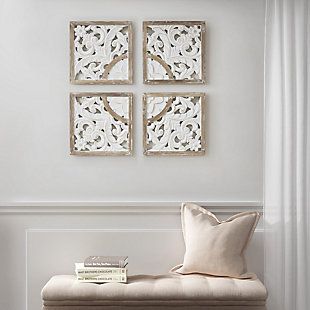 Madison Park Natural/White Medallion Wood Wall Decor 4 Piece Set, , rollover