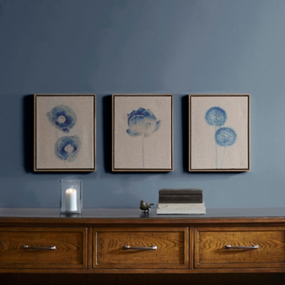 Madison Park Blue Framed 3 Piece Printed Canvas On Linen, , rollover