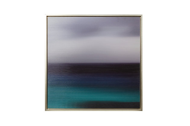 This seascape brings a captivating calm appeal to your decor. A simple color palette of blues and grays are blended to create a stunning stormy seaside. The gel coat provides a glossy finish, while a heavy brush embellishment adds rich texture and dimension. The piece's silvertone frame adds a clean and elegant edge. With striking hues, this wall art brings a bold look to your living area or bedroom.Made of engineered wood, polystyrene and canvas | Blue and gray with textured gel coating | Hand-embellished | Frame with silvertone finish | Ready to hang | Imported