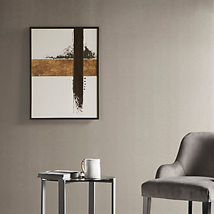 The Martha Stewart "Kinetic I" canvas offers a bold and dynamic update to your home decor. This framed piece features an abstract print in rich colors on a white background, creating a striking contrast. A black frame complements the design, while a gel coating adds a glossy finish that protects the colors from fading. This stunning wall art brings a modern touch to your living space anywhere it's displayed.Made of pine wood, canvas, polystyrene and acrylic | White, brown and black with textured gel coating | Frame with black finish | Gallery wrapped canvas | Giclee reproduction | Ready to hang (D-ring hangers) | Indoor use only | Imported