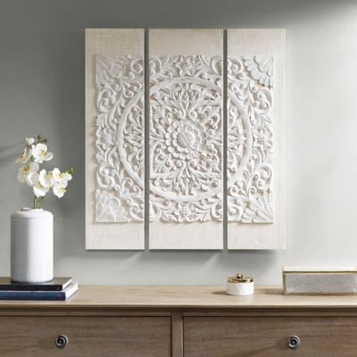 Winter Hills Triptych 3-piece Dimensional Resin Canvas Wall Art Set, Off White