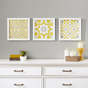 Madison Park Yellow Framed Gel Coated Paper Set of 3, , rollover
