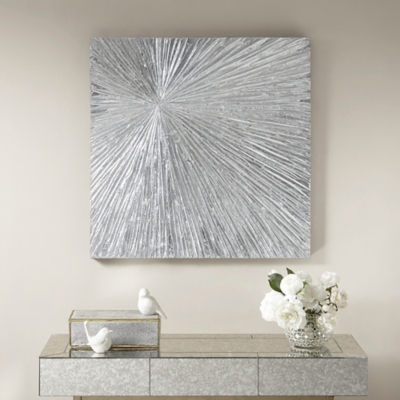 Sunburst Hand Painted Dimensional Resin Wall Art, Silver