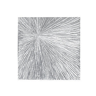 Achieve an eye-catching dimensional look with the abstract geometric design of the "Sunburst Palm" wall art. This wonderfully attractive piece features a painted, textured metallic surface for a pop of color and comes ready to display. This contemporary piece bursts with style in your space.Made of engineered wood and foil | Silvertone metallic painted finish | Box frame with black finish | Ready to hang (D-ring hanger) | Indoor use only | Imported