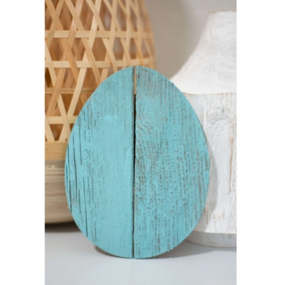 Rustic Farmhouse 6 In. Turquoise Wood Egg (set Of 3), Turquoise, large