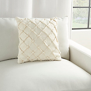 Celebrate your unique style with the fashionable flair of the kathy ireland® home studio collection. This delightfully textured throw pillow is crafted in delicate hues, with a gathered and pintucked cover for an irresistibly touchable effect. Soft and comfy, it's an eye-catching embellishment for your bed or sofa.Made of 100% cotton | Handcrafted | Soft polyfill | Zipper closure | Imported | Spot clean