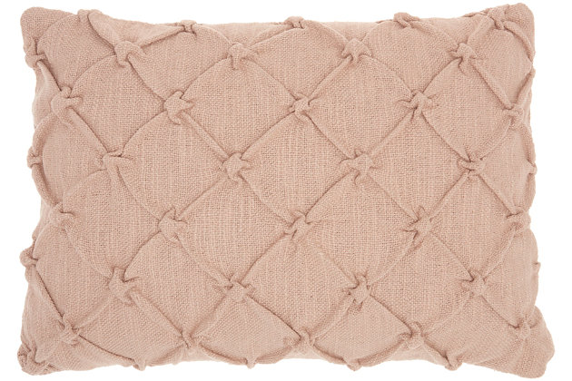 Celebrate your unique style with the fashionable flair of the kathy ireland® home studio collection. This delightfully textured lumbar pillow is crafted in delicate hues, with a gathered and pintucked cover for an irresistibly touchable effect. Soft and comfy, it's an eye-catching embellishment for your bed or sofa.Made of 100% cotton | Handcrafted | Soft polyfill | Zipper closure | Imported | Spot clean